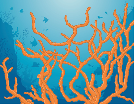 Underwater sea background with shadow fishes and coral. Coraux de mer en plan raprochés.  Aussi disponible / Also available in Illustrator CS2