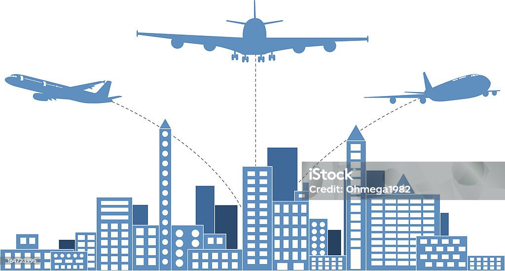 Flugzeug Versand in der ganzen Stadt. Vektor-Illustration. - Lizenzfrei Fliegen Vektorgrafik