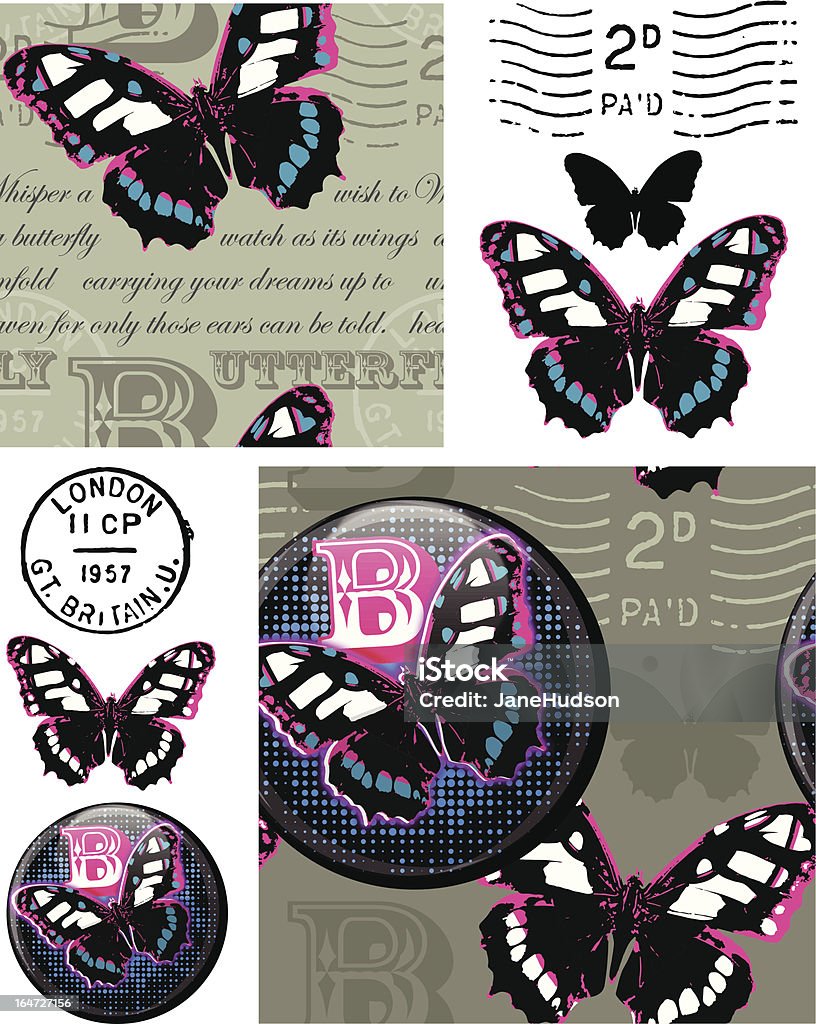 Bold borboleta e elementos de padrões - Royalty-free Abstrato arte vetorial
