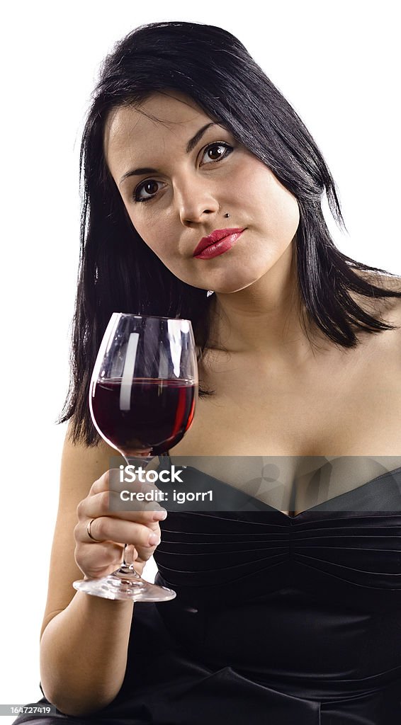 Joven hermosa mujer con vino tinto - Foto de stock de Adulto libre de derechos