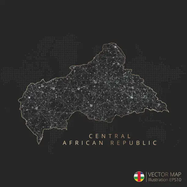 Vector illustration of Central African Republic map abstract geometric mesh polygonal light concept with glowing contour lines countries and dots