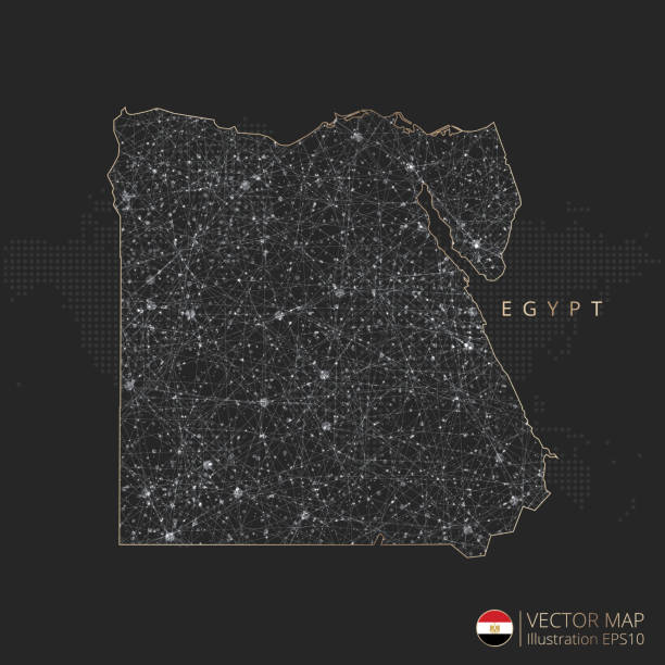 ilustrações de stock, clip art, desenhos animados e ícones de egypt map abstract geometric mesh polygonal light concept with glowing contour lines countries and dots - map the future of civilization
