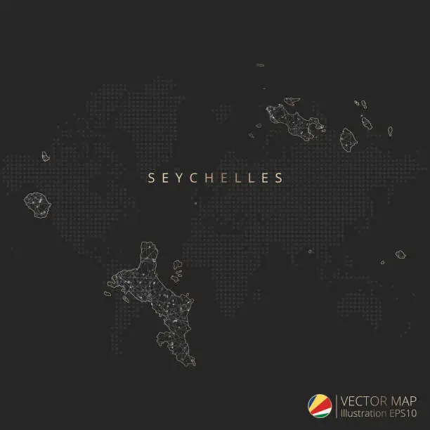 Vector illustration of Seychelles map abstract geometric mesh polygonal light concept with glowing contour lines countries and dots