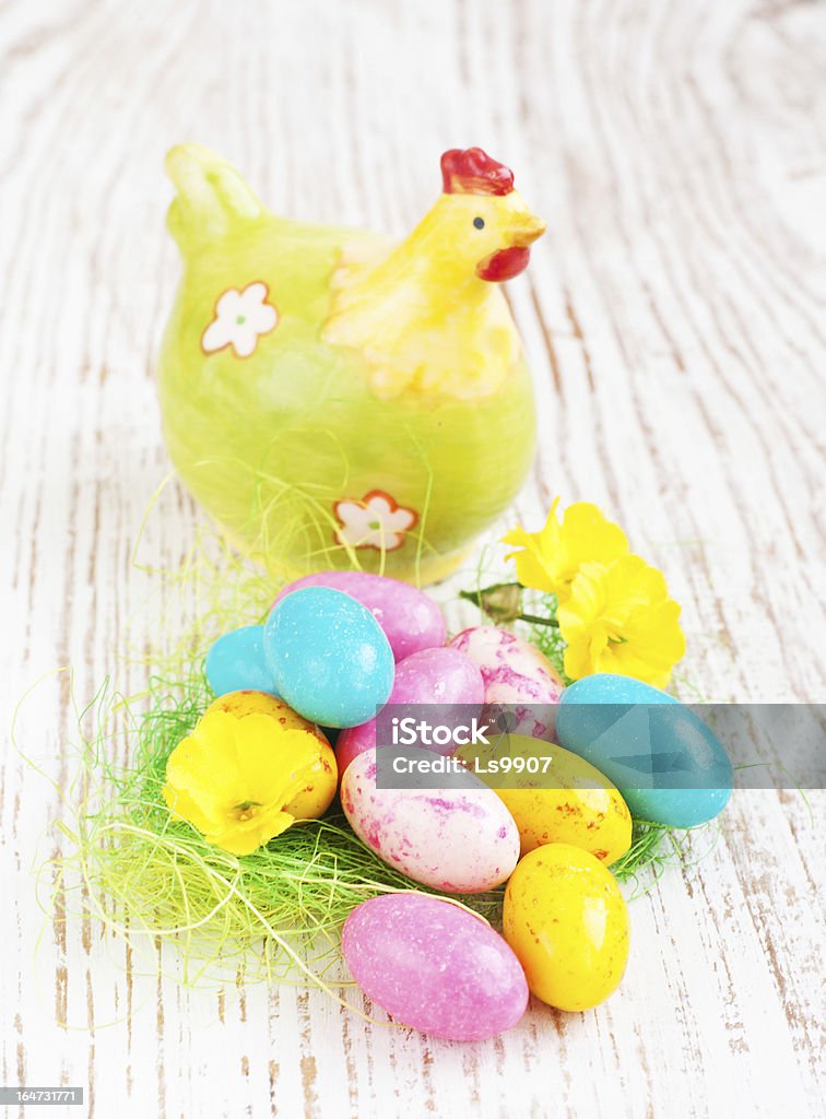 Easter eggs Colorful eggs in a traditional easter decoration nest Beak Stock Photo