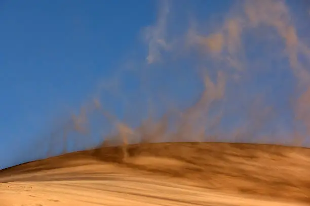 Sandstorm in desert national park Altyn-Emel, Kazakhstan
