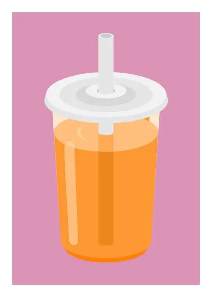 Vector illustration of A cup of orange juice in plastic container with straw. Simple flat illustration