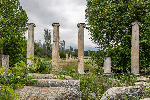 Ruins in the ancient Greek city of Aphrodisias in western Anatolia, Aydin, Turkey.