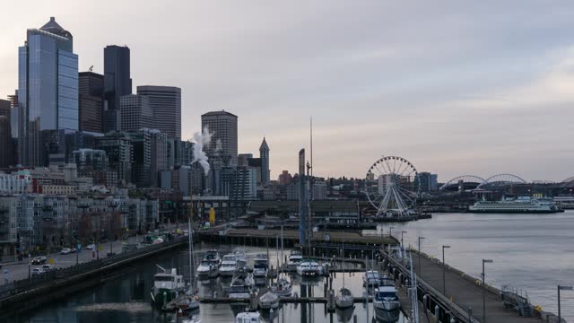 Cloudy Sunrise Time Lapse of Seattle Downtown, Washington, USA.