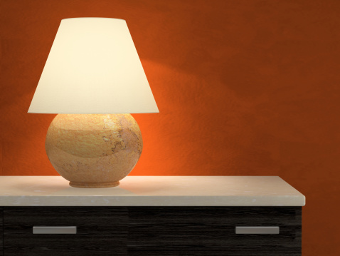 Lamp and red wall 3D rendering