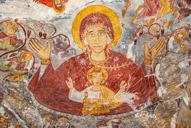 Ancient religious paintings in Sumela Monastery Religious paintings in Sumela Monastery in Trabzon, Turkey. The monastery was founded in 386 AD during the reign of the Roman Emperor Theodosius I. sumela monastery stock pictures, royalty-free photos & images