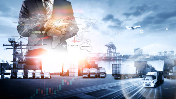 istock Smart technology concept, Global business network distribution of container cargo freight ship, plane, Businessman using tablet to delivery, Logistics import export transportation background 1647480873
