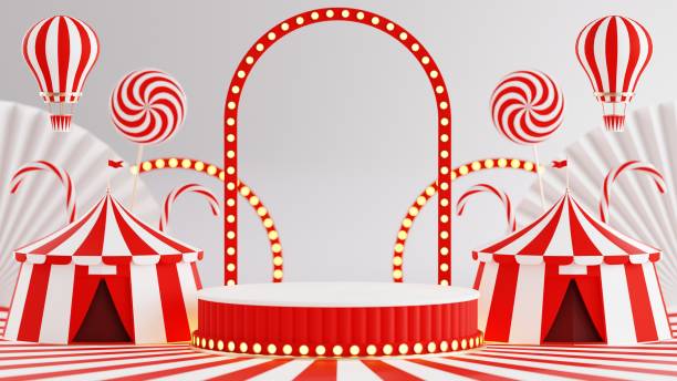 istock 3D rendering for amusement park, circus, carnival fair theme podium with many rides and shops circus tent 3d illustration 1647487365