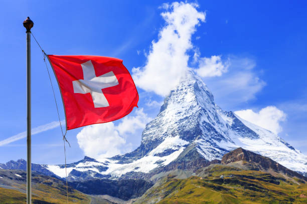 istock Zermatt, Switzerland. Swiss flag. 1647487913