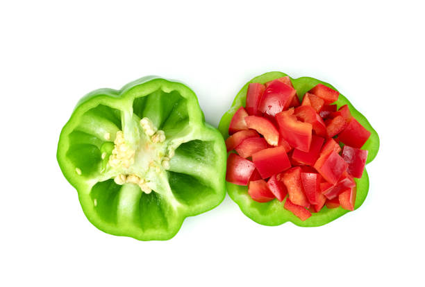red green sweet bell pepper sliced isolated on white background