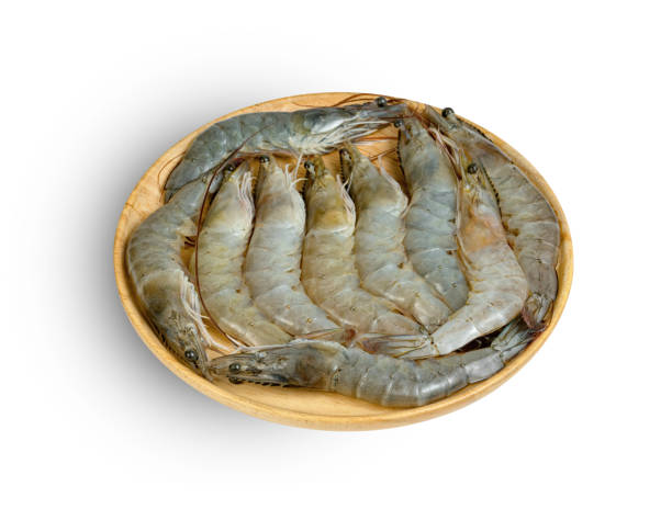 istock shrimp raw with wooden plate isolated on white background  ,include clipping path 1647500998