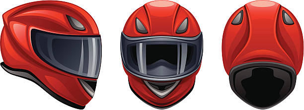 오토바이 레드 헬멧 - sports helmet face mask vector sports equipment stock illustrations