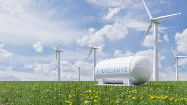 istock Hydrogen energy storage gas tank for wind turbine facility. 1647515067