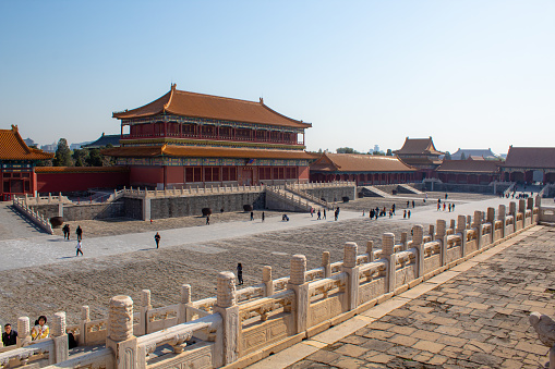 Taihemen (Gate of Supreme Harmony) is the largest palace gate in Forbidden City, established in 1420 has a total area of 1300 square meters, Beijing, China