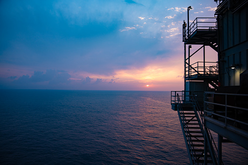 Sunset view from a oil rig in Houma, Louisiana, United States