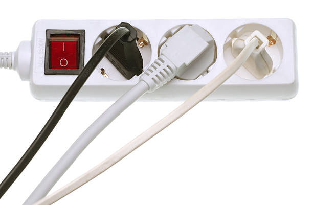 ホワイト複数のソケットおよびプラグ - extension cord push button cable electric plug ストックフォトと画像