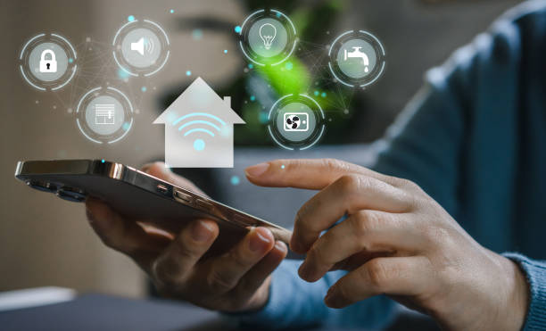 istock Human use smartphone house smart home automation control system app, IOT, connected object, devices, innovation technology internet network, home, wi-fi, smart home technology concept 1647580878