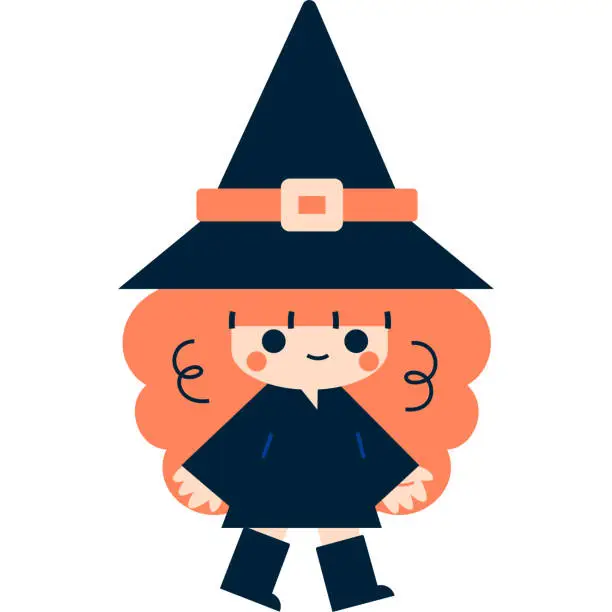 Vector illustration of Halloween Cute Cartoon Witch on a Walk