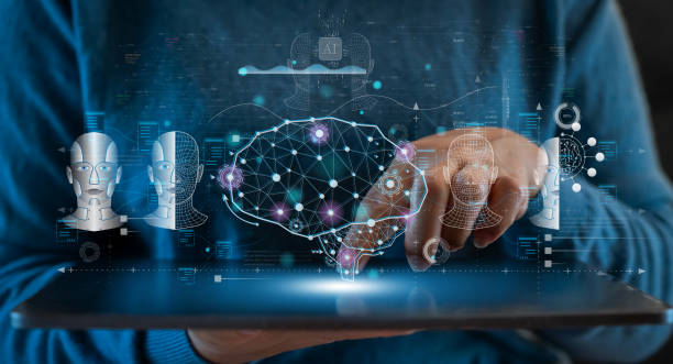 istock Concept of Artificial intelligence, AI robot, brain, idea, development, think, futuristic technology transformation, science, human touching on screen AI brain, machine learning technology development 1647616063