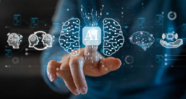 istock Concept of Artificial intelligence, AI robot, brain, idea, development, think, futuristic technology transformation, science, human touching on screen AI brain, machine learning technology development 1647616078