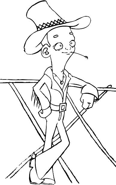 cowboy Hand drawn. rail fence stock illustrations