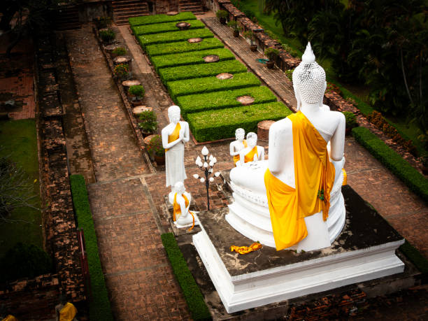 A buddist statue in an ornate garden in Thailand countryside, Chang Mai stock photo