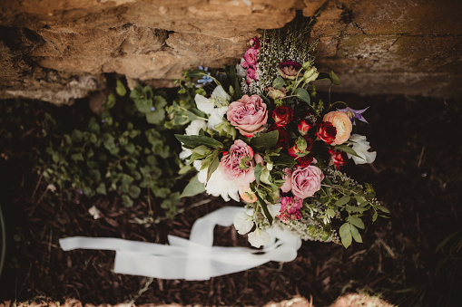 Bride's bouquet of flowers with silk ribbons