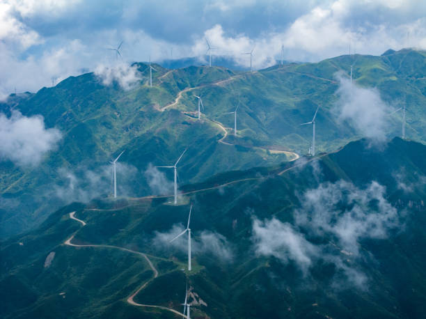 istock Wind power on the mountain, blue sky and white clouds 1647667141