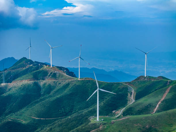 istock Wind power on the mountain, blue sky and white clouds 1647689057
