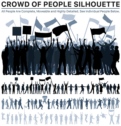 Crowd of people silhouette. All people are complete, moveable and highly detailed (see individual people below).
