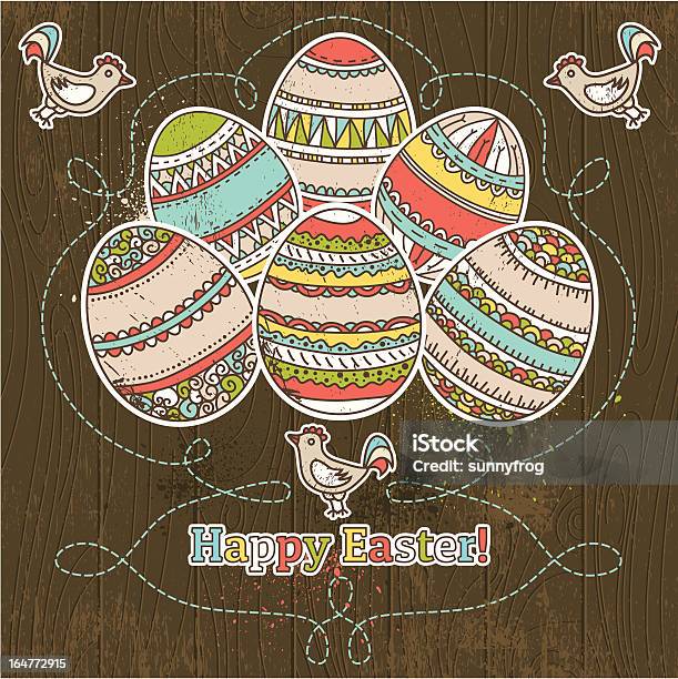 Easter Eggs On Grunge Wooden Background Stock Illustration - Download Image Now - Abstract, Animal Egg, Backgrounds