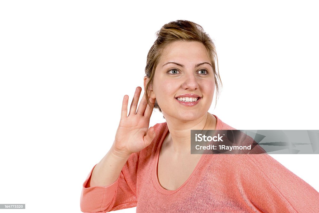 Mulher Ouvindo com a mão na Orelha - Royalty-free Adulto Foto de stock