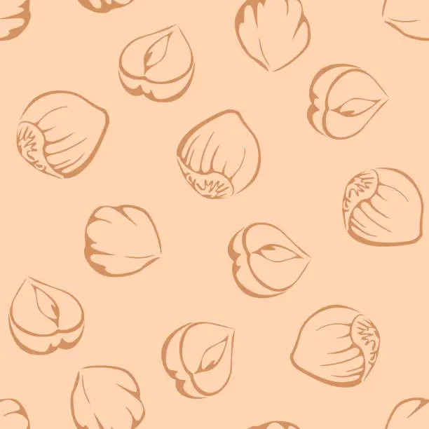 Vector illustration of Seamless pattern with hazelnuts. Line art vector illustration. Healthy organic food background.