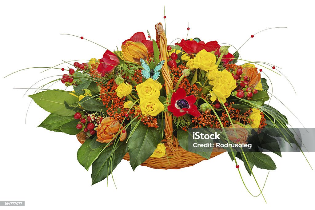 꽃다발 제공 중심으로 만들진 위커 선물 바구니 - 로열티 프리 0명 스톡 사진