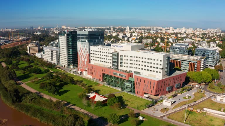 Aerial Drone View of Assuta Hospital in Ramat Hachayal in Tel Aviv