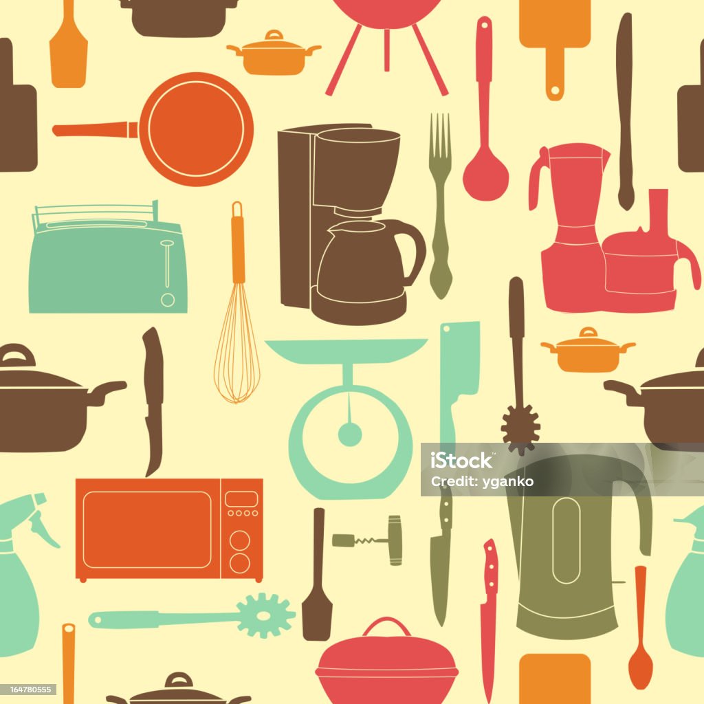 Nahtlose Muster der Küchenutensilien für Kochen - Lizenzfrei Corcaigh Vektorgrafik
