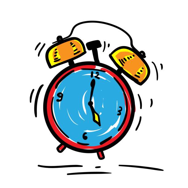 illustrazioni stock, clip art, cartoni animati e icone di tendenza di sveglia colorata disegnata a mano - white background color image alarm clock deadline