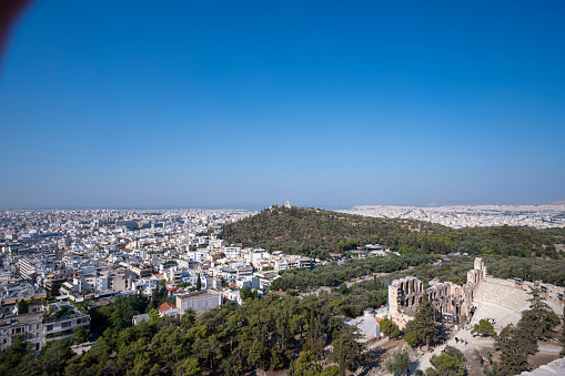 Athens skyline seen from the Acropolis on a blue summer sky