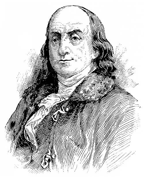 ilustrações de stock, clip art, desenhos animados e ícones de ben franklin-antiguidade gravado retrato - benjamin franklin history american culture portrait