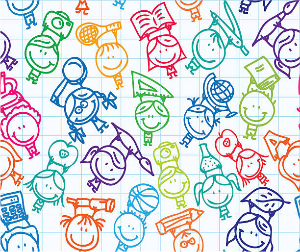 School kids pattern vector art illustration