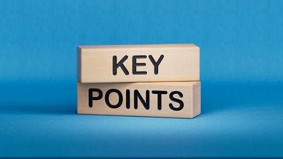 Time to key points symbol. Concept words Key points on wooden blocks. Business and time to key points concept. Copy space.3D rendering on blue background.