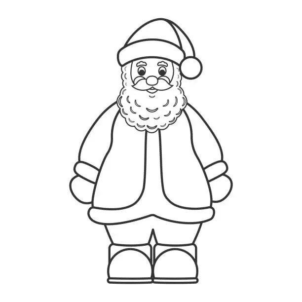 Vector illustration of Santa Claus black and white outline vector illustration. Coloring book for children