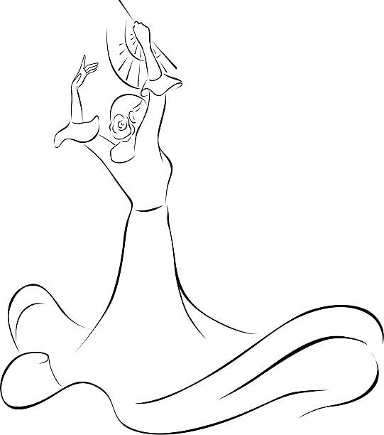 flamenco dancer with fan vector art illustration