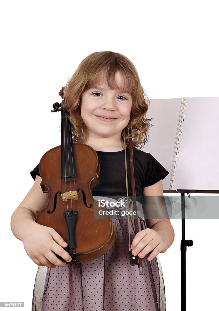 Hermoso Retrato de niña con un violín en blanco - Foto de stock de Alegre libre de derechos