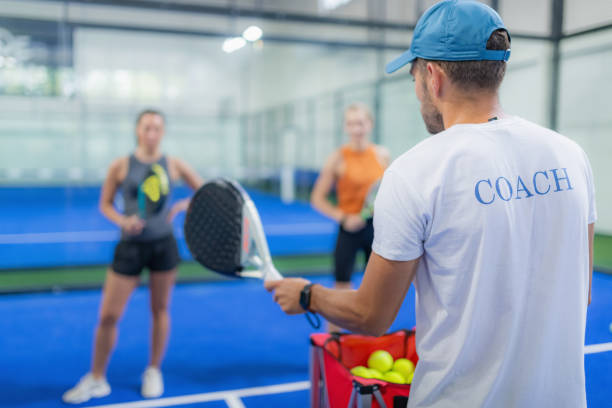 Personalized Sessions for Two Players on an Indoor Padel Training stock photo