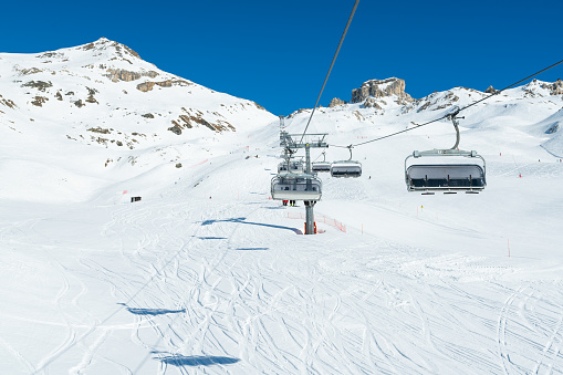 Ski slopes at winter ski resort Cervinia, Italy. Taken by Sony a7R II, 42 Mpix.